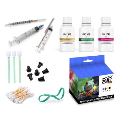DTF MODEL J Maintenance Pack (includes cartridges, solutions and all accessories and instructions for DAILY, WEEKLY and VACATION MODE maintenance) Questions & Answers